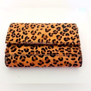 Faux Leopard Fur Trifold Wallet with Black Leather Interior
